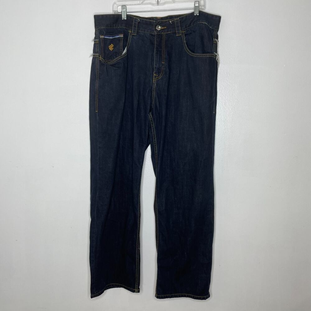 Rocawear Jeans Mens 40 Baggy Fit Dark Wash Urban Streetwear Hip Hop Style - Picture 2 of 5